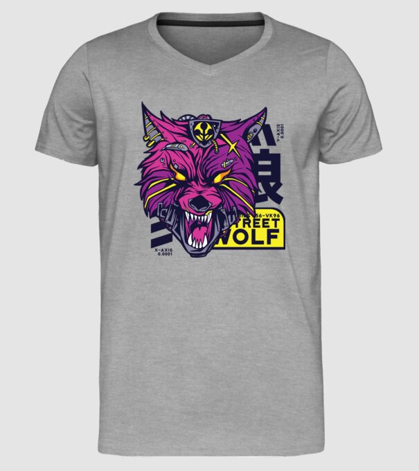 Cap de lup Cyberpunk model gri pe tricou