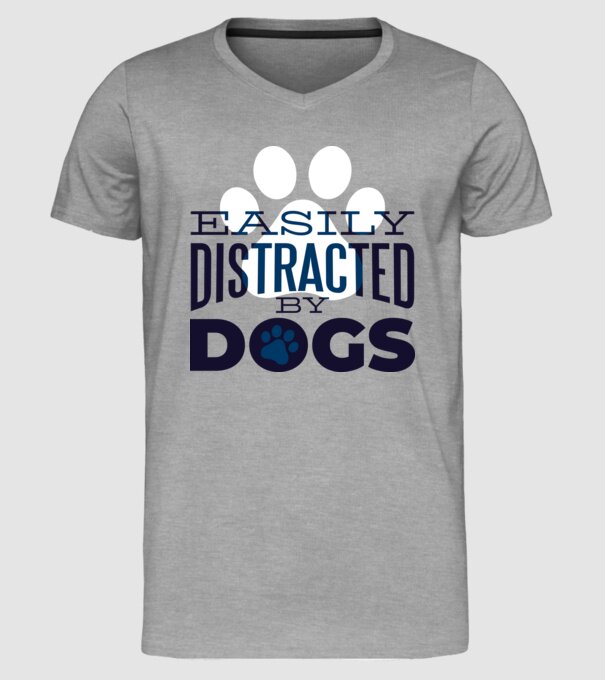 Easily Distracted By Dogs Tricou cu Câine amuzant model gri pe tricou