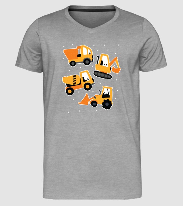 Vehicule de construcții model gri pe tricou