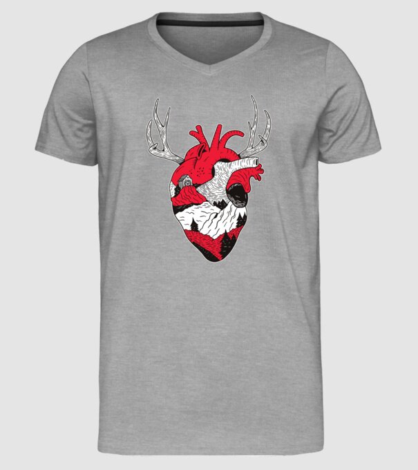 Inimă pădure model gri pe tricou