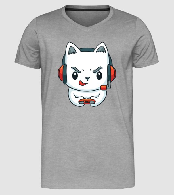 Pisică Gamer model gri pe tricou