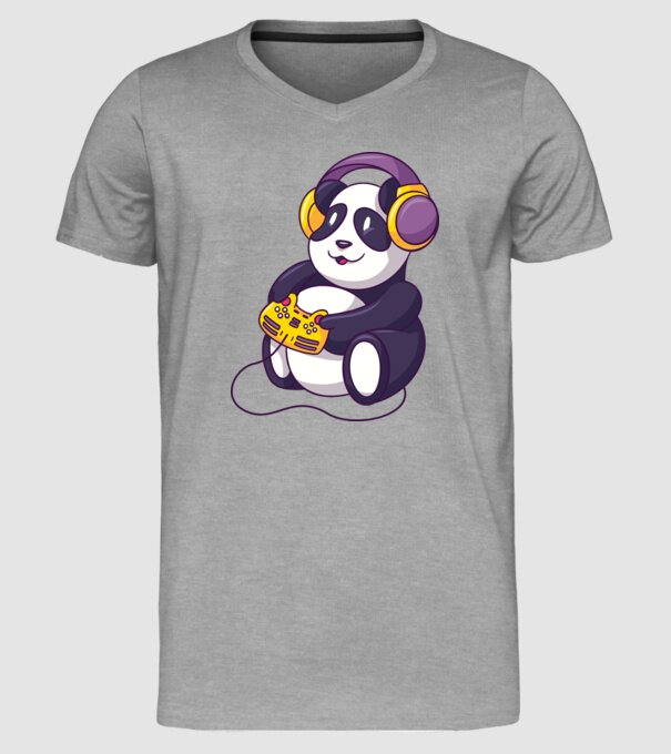 Gamer Panda model gri pe tricou