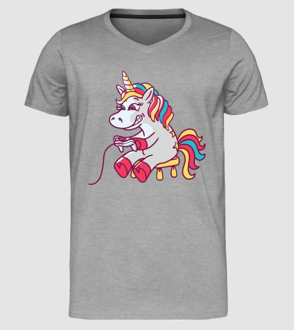 Gamer Unicorn model gri pe tricou