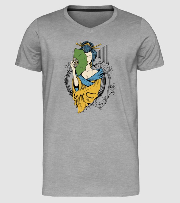 Geisha cu evantai 2 model gri pe tricou