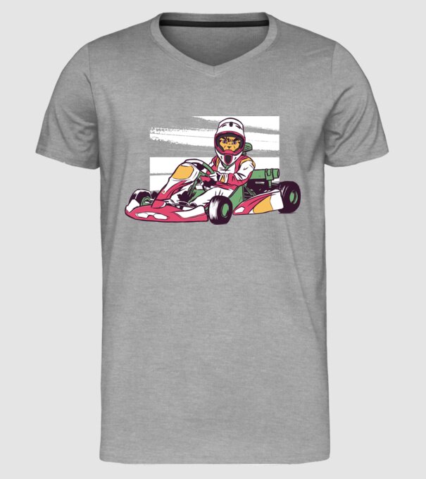 Pisică gokart model gri pe tricou