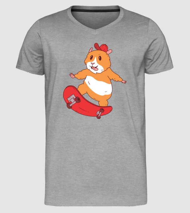 Hamster Skateboarder model gri pe tricou