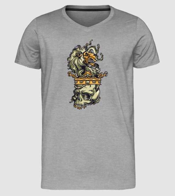 Half Lion Half Skull model gri pe tricou