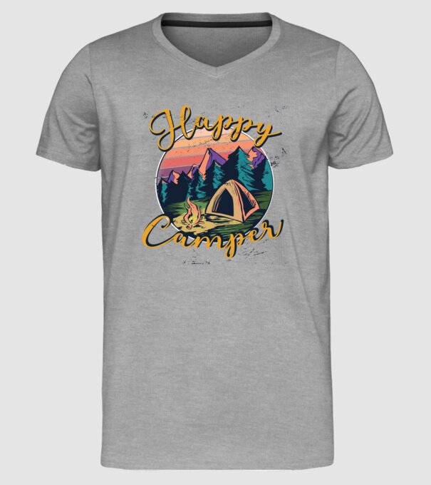Happy Camper tricou camping model gri pe tricou