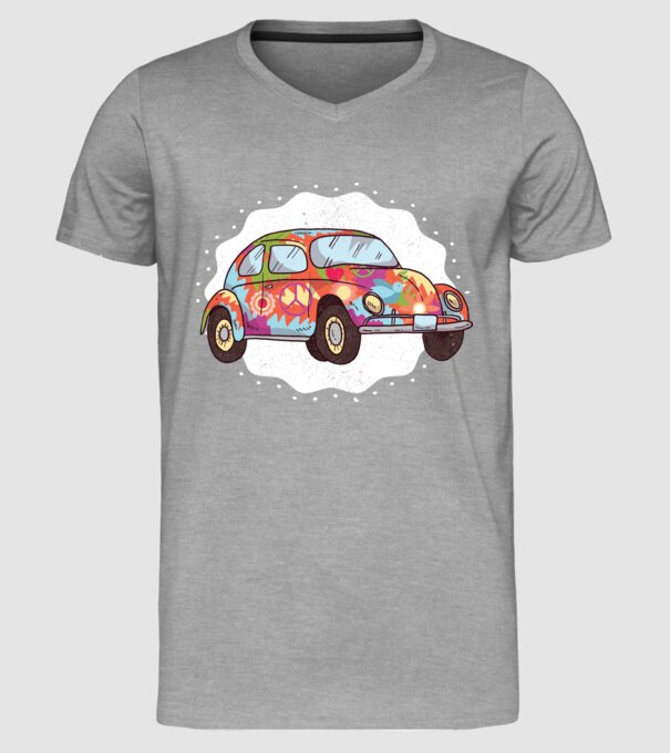 Hippy Beetle Volkswagen model gri pe tricou