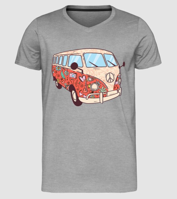 Tricou microbuz hippi retro model gri pe tricou