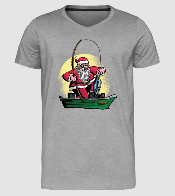 Moș Crăciun pescar model gri pe tricou