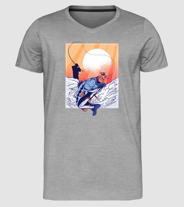 Tricou Pescar Retro model gri pe tricou