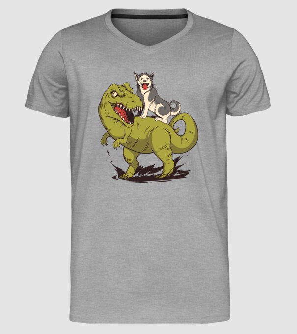 Dinozaur Husky model gri pe tricou