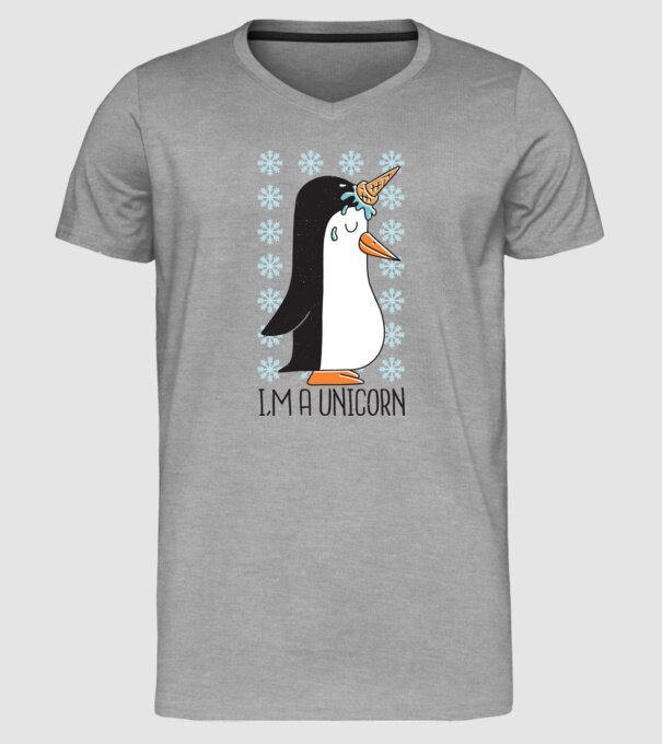 'I''m a Unicorn - Pinguin Unicorn' model gri pe tricou