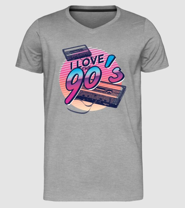 I love the 90s Casetă model gri pe tricou