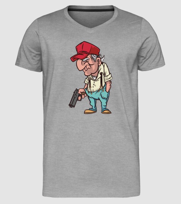 Bătrân cu armă model gri pe tricou