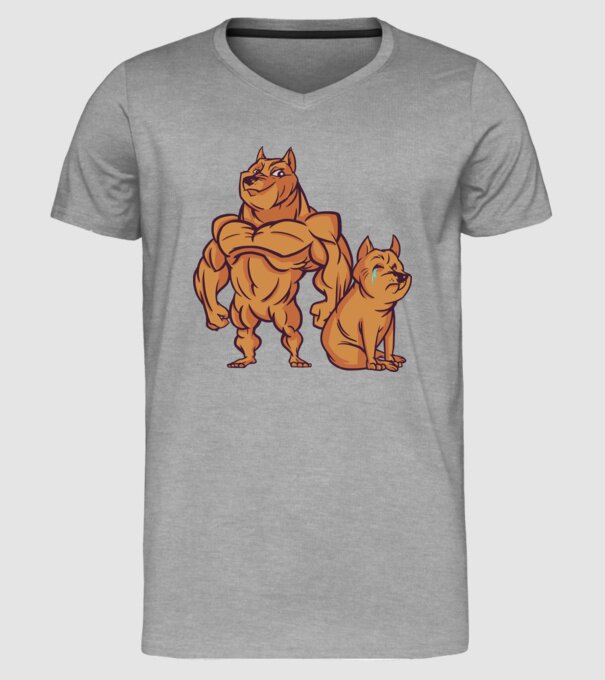 Câine musculos model gri pe tricou