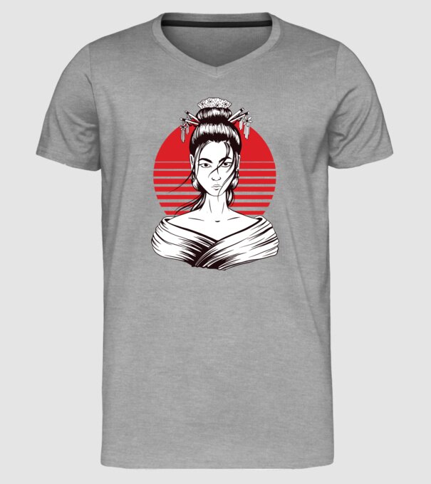 Geisha japoneză model gri pe tricou