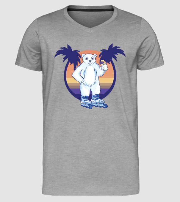Urs polar cu patine cu rotile model gri pe tricou