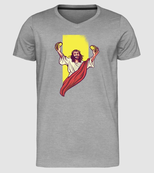 Isus cu Taco tricou amuzant model gri pe tricou