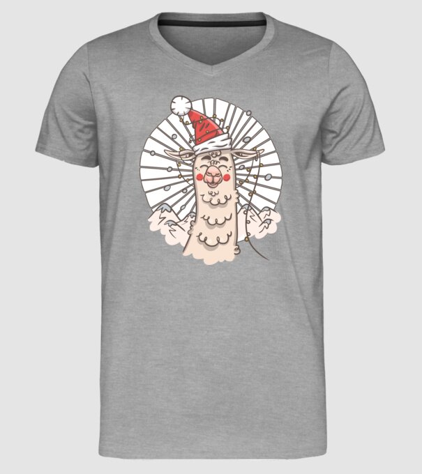 Llama de Crăciun model gri pe tricou