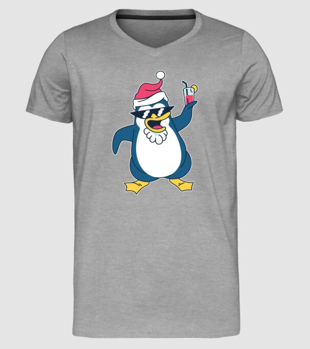 Pinguin de Crăciun model gri pe tricou