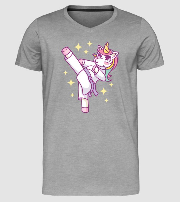 Karate unicorn model gri pe tricou