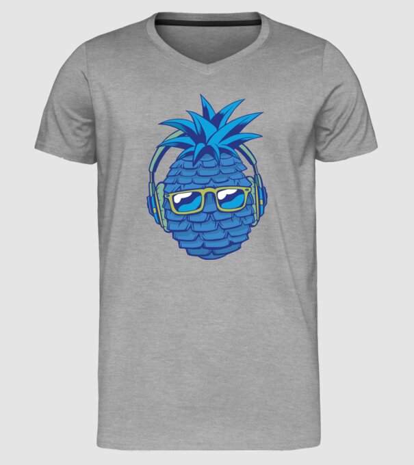 Ananas albastru cu căști model gri pe tricou