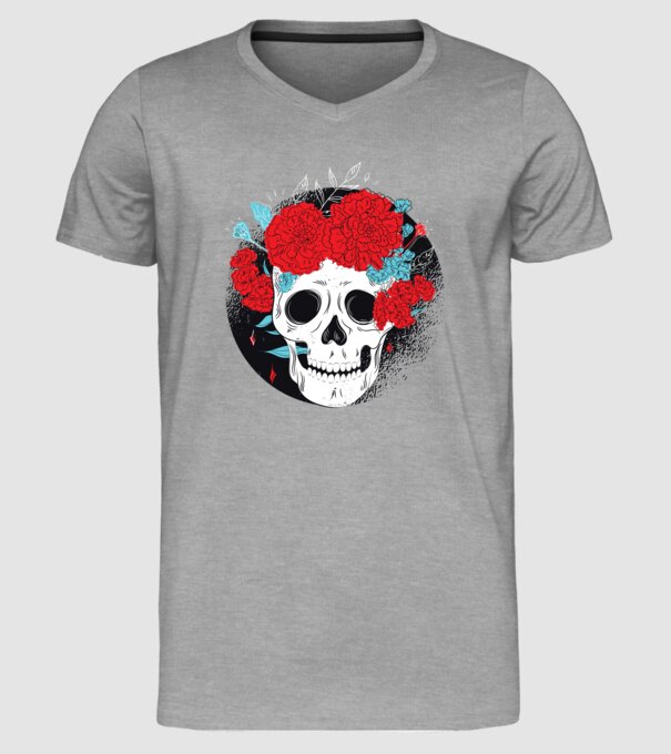 Craniu cu flori model gri pe tricou
