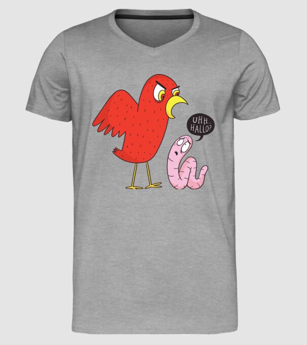 Pasăre cu vierme model gri pe tricou