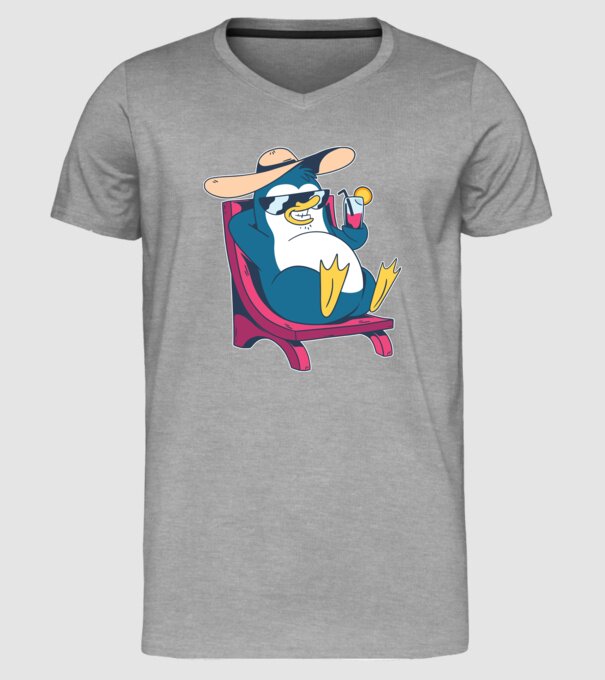 Pinguin cool stă la plajă la mare model gri pe tricou