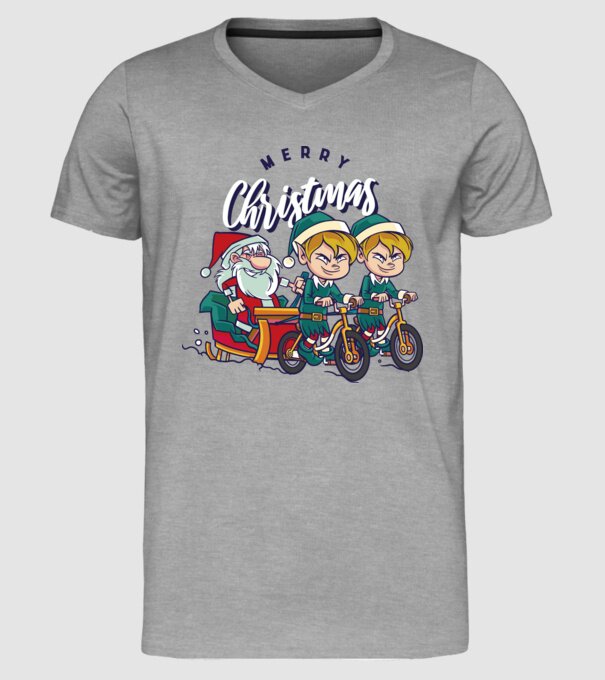Merry Christmas Moș Crăciun cu sanie cu bicicletă model gri pe tricou