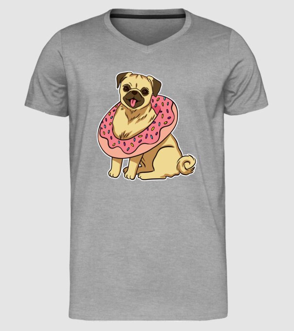 Mops cu gogoașă la gât model gri pe tricou