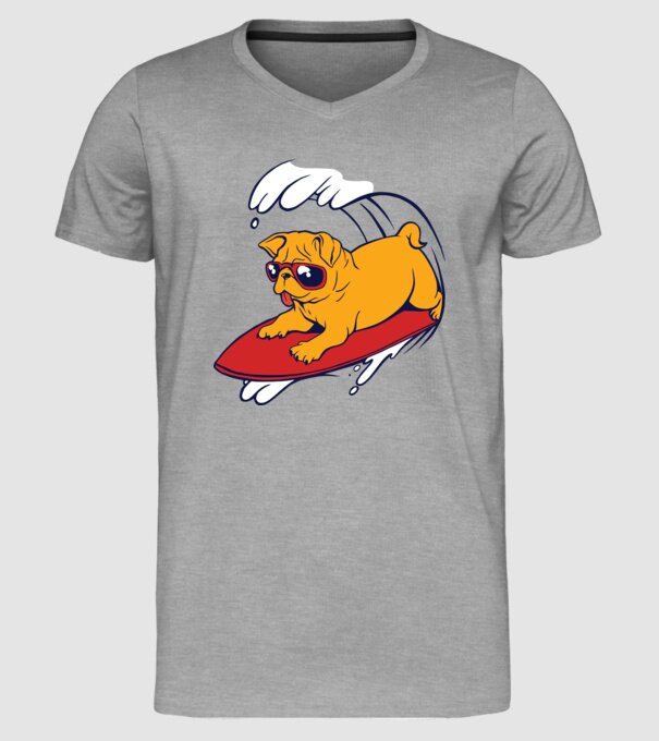 Mops Surf model gri pe tricou