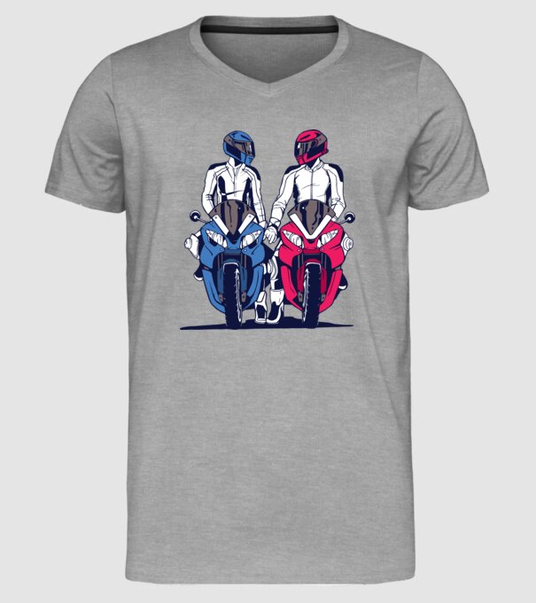 Cuplu de motocicliști model gri pe tricou