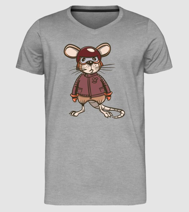 Șobolan motociclist model gri pe tricou