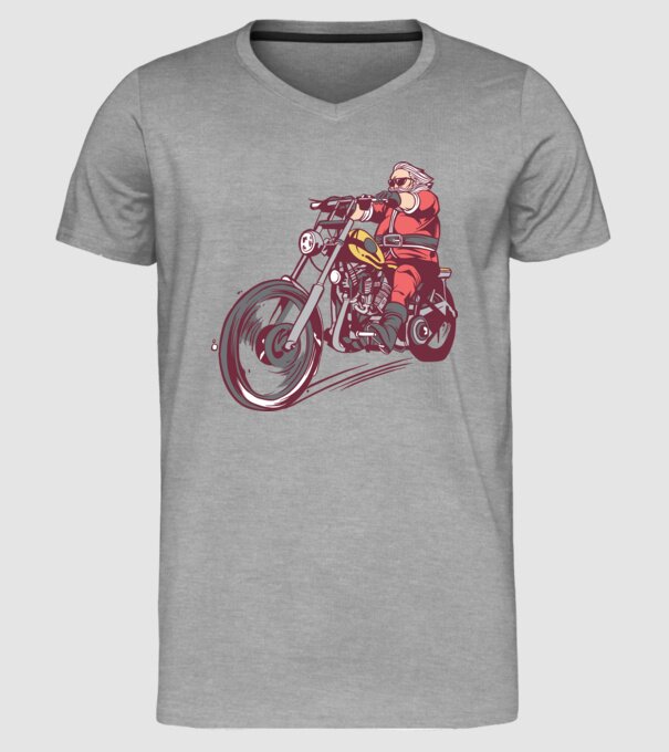 Moș Crăciun motociclist model gri pe tricou