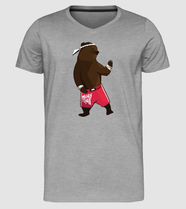 Urs Muay Thai model gri pe tricou