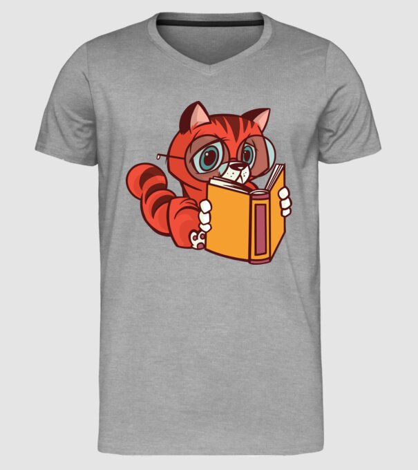 Pisică cititoare model gri pe tricou