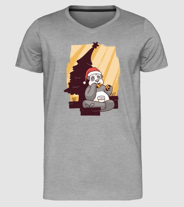Panda mâncând prăjituri tricou Crăciun model gri pe tricou