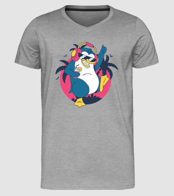 Pinguin de Petrecere model gri pe tricou