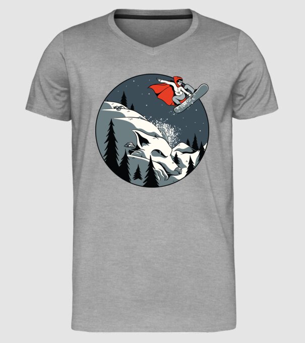 Scufița Roșie și Lupul Snowboard model gri pe tricou