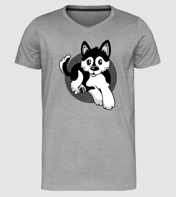 Câine Pomsky model gri pe tricou