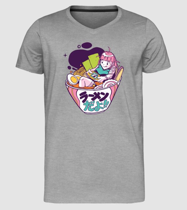 Ramen Anime Gamer fată model gri pe tricou