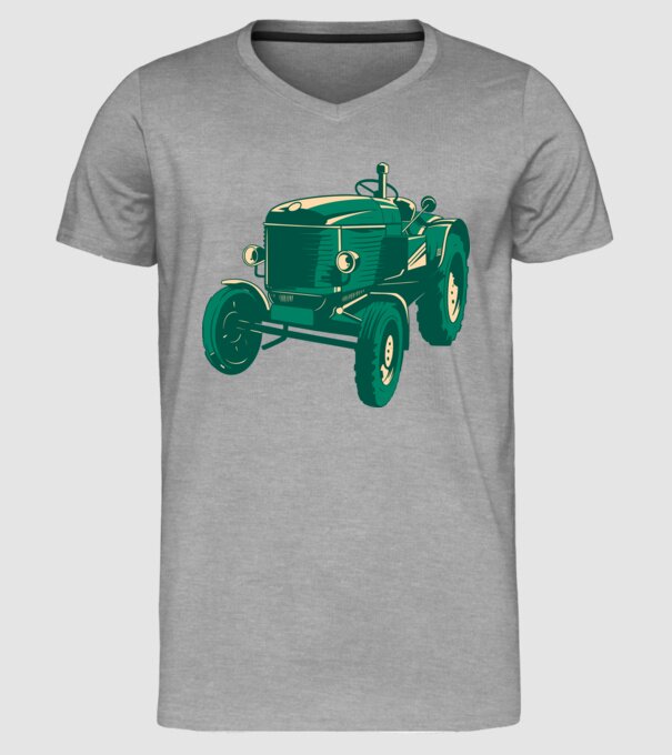 Tractor vechi model gri pe tricou