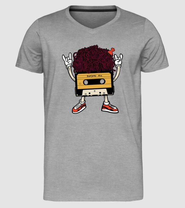 Casetă retro cu păr afro model gri pe tricou