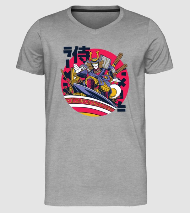 Samurai Ramen Surf model gri pe tricou