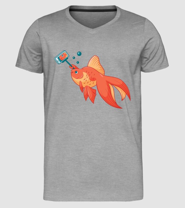 Selfish - Pește făcând selfie model gri pe tricou