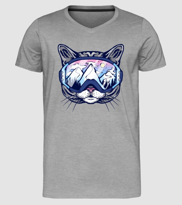 Pisică schior model gri pe tricou