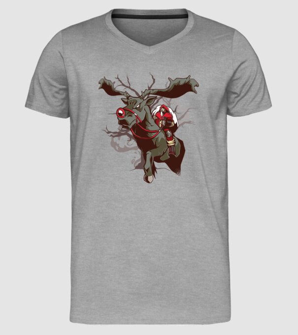 Cavaler Moș Crăciun pe ren model gri pe tricou